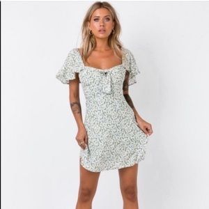 Princess Polly Floral Printed Mint Green Just A Lover Mini Dress Size 6